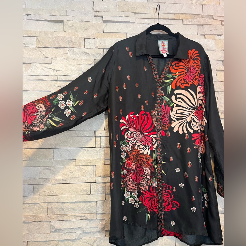 Johnny Was Silk Carro Button Front Floral Print Tunic - Picture 4 of 7